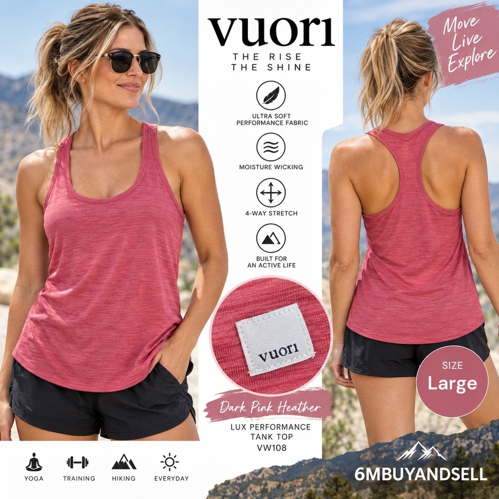 Vuori Lux Performance Tank Top Dark Pink Heather Racerback VW108 Large